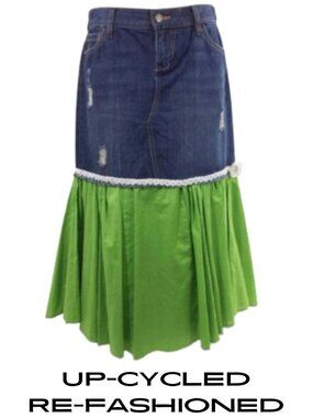 OLD NAVY Upcycled Refashioned Distressed Long Jean Skirt - Women's 6